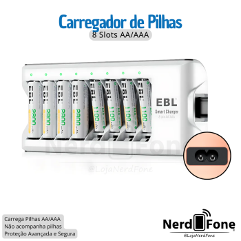 CARREGADOR P/ 8 PILHAS AA/AAA EBL