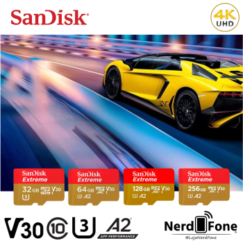 CARTÃO MICRO SD SANDISK EXTREME;  mSD V30 U3 4K