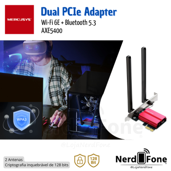 ADAPTADOR PCIE MERCUSYS AXE5400; WI-FI 6E + BLUETOOTH 5.3