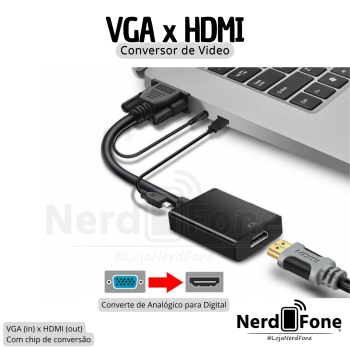 CONVERSOR VGA ALIMENTADO C/ ÁUDIO x HDMI (F)