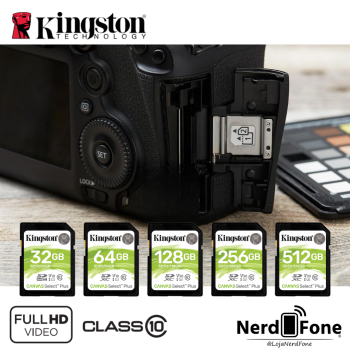 CARTÃO SD KINGSTON SELECT PLUS; CLASSE 10 FHD P/ CÂMERA; 100MB/S