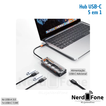 HUB USB-C KP 5 EM 1; C/ ALIMENTAÇÃO ADICIONAL