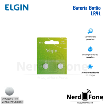 BATERIA BOTÃO 1.5V LR41/AG3 ELGIN; VENDA EM UNIDADE