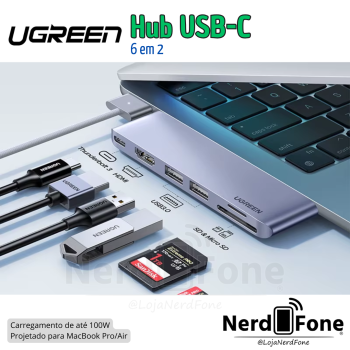 HUB USB-C 6 EM 2 (3 USB 3.0/HDMI/PD) UGREEN