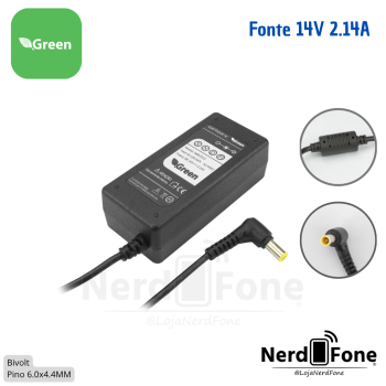 FONTE MONITOR SAMSUNG 14V 2.14A PINO 6.0x4.MM GREEN