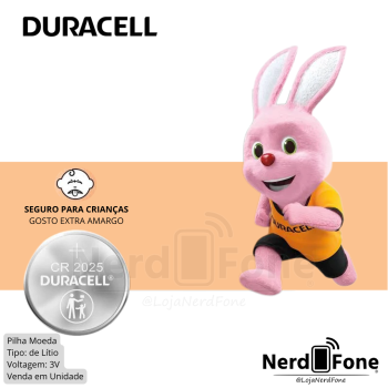BATERIA BOTÃO 3V CR2032 DURACELL; UNIDADE