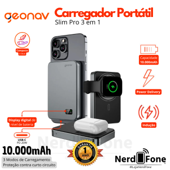 BATERIA PORTÁTIL 10.000MAH GEONAV; 3 em 1