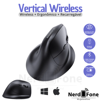 MOUSE VERTICAL WIRELESS FK; RECARREGAVEL, 6 BOTOES