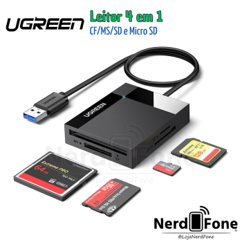 LEITOR DE CARTAO USB 3.0 4 em 1;  CF/MS/SD/Micro SD UGREEN