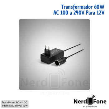 ADAPTADOR TRANSFORMADOR 220V para 12V; MÁX 12v 5A 60W
