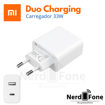 CARREGADOR XIAOMI 33W DUAL USB-A + USB-C; SEM CABO