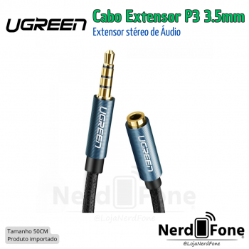 CABO EXTENSOR DE ÁUDIO P2 STÉREO 3.5mm P3; TAMANHO 50CM UGREEN