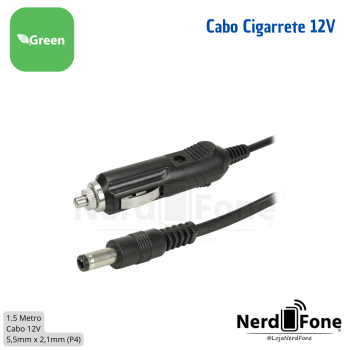 CABO CIGARRETE 12V C/ PLUG P4 5.5 x 2.5MM CB/ 1.5METROS