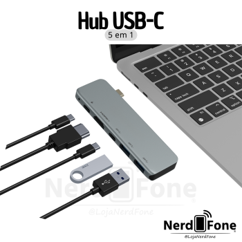 HUB USB-C 5 EM 1 HR;  2xUSB 3.0/HDMI 4K/PD100W/USB-C