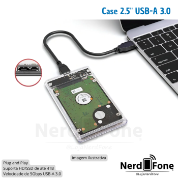 CASE EXTERNO USB 3.0 TRANSPARENTE 2.5“ HD/SSD