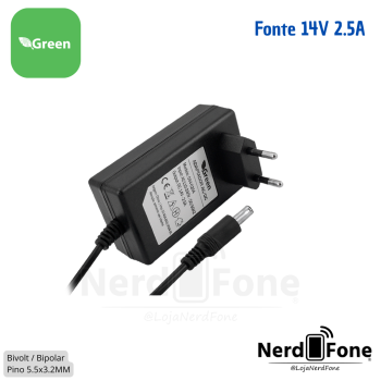 FONTE MONITOR SAMSUNG 14V 2.5A PINO 5.5x3.2MM GREEN