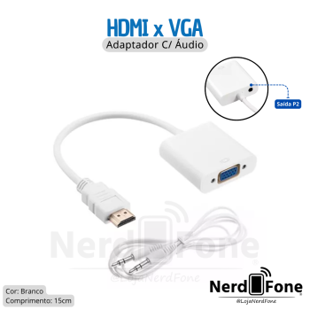ADAPTADOR CONVERSOR HDMI x VGA; C/ ÁUDIO