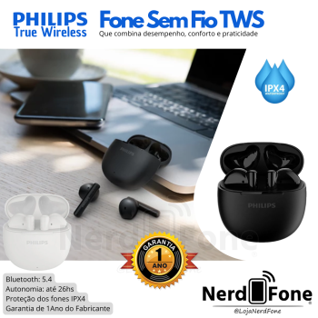 FONE TWS 5.4 IPX4 BLACK PHILIPS; MODELO ABERTO