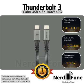 CABO USB-C 4.0 40GBPS 100W 4K/5K; THUNDERBOLT 3 5+