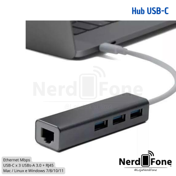 HUB USB-C 4 EM 1 TOMATE; 3xUSB-A + RJ-45 GIGABIT