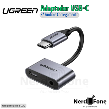 ADAPTADOR USB-C DUAL UGREEN; P/ ÁUDIO P2 3.5MM + CARREGAMENTO