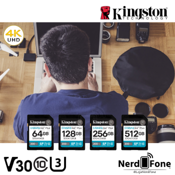 CARTÃO SD KINGSTON CANVAS GO PLUS;  V30 U3 4K 200MB/S P/ CÂMERA