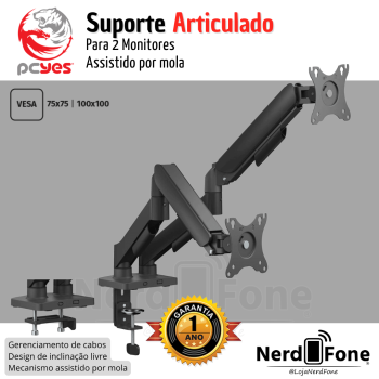 SUPORTE ARTICULADO PARA 2 MONITORES PCYES; VESA 75x75 A 100x100 / SISTEMA MOLA