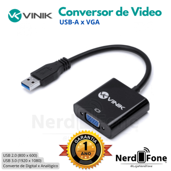 ADAPTADOR CONVERSOR DE VIDEO USB-A 3.0 x VGA; FHD VINIK