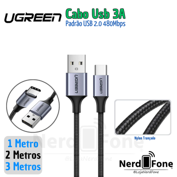 CABO USB-A 2.0 x USB-C 3A UGREEN BLK