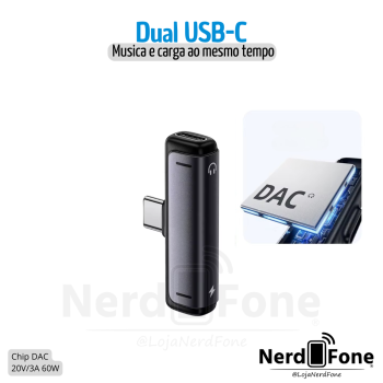 ADAPTADOR USB-C DUAL; P/ ÁUDIO USB-C + CARREGAMENTO USB-C
