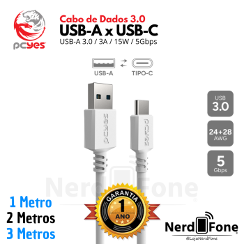 CABO USB-A 3.0 x USB-C PCYES BRANCO