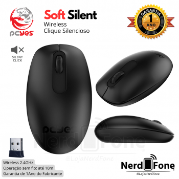 MOUSE WIRELESS SILENT CLICK PCYES; SEM FIO 2.4GHZ PRETO