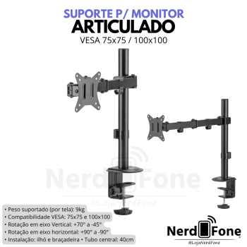 SUPORTE ARTICULADO P/ MONITOR FK; VESA 75x75 / 100x100