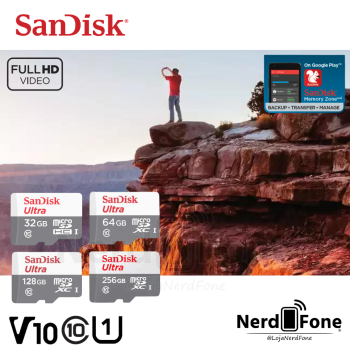 CARTÃO MICRO SD SANDISK ULTRA; CLASSE 10 FHD mSD