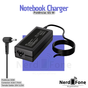FONTE CARREGADOR NOTEBOOK 20V 3.25A 65W 4.0x1.7MM FK