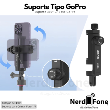 SUPORTE CELULAR GIRATÓRIO 360° BASE ACTION, GOPRO