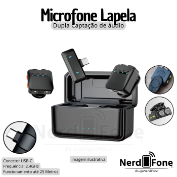 MICROFONE DE LAPELA SEM FIO USB-C DUPLO HR