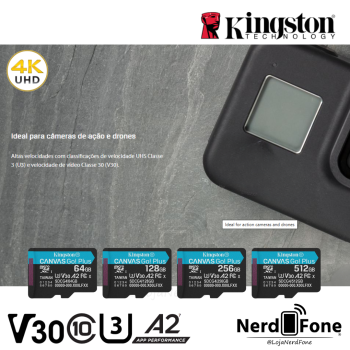 CARTÃO mSD KINGSTON CANVAS GO PLUS; MICRO SD 4K U3 V30 A2