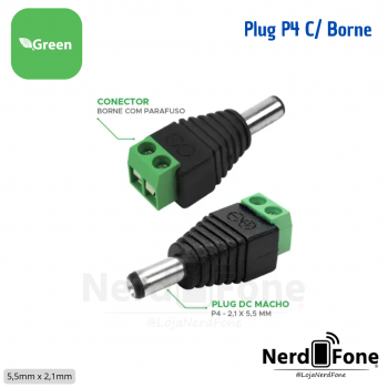 CONECTOR P4 MACHO COM BORNE; 5.5 x 2.1MM