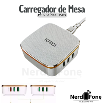 FONTE CARREGADOR DE MESA C/ 6 USBs KAIDI