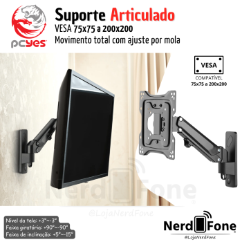 SUPORTE DE PAREDE ARTICULADO PCYES; TV/MONITOR VESA ATÉ 200X200