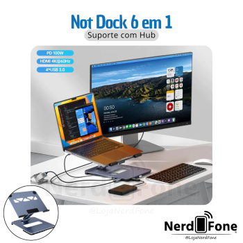 SUPORTE NOTEBOOK DOCK USB-C 6 EM 1