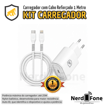 CARREGADOR DE PAREDE 25W;  CABO USB-C x LIGHTNING 1M