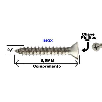 Parafuso cabeça chata phillips 2,9 x 9,5 inox