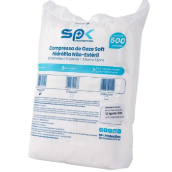 Compressa de gaze 7,5 x 7,5cm 9 fios pacote com 500un - SOFT SPK