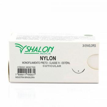 .Fio De Sutura Nylon Preto 5-0 - C/Ag 3/8 Ct 2Cm 24Un - Shalon