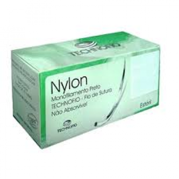 .Fio de sutura agulhado nylon 4-0 - 1/2circ. -TECHNOFIO 15mm cor preta cx com 24un