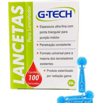 .LANCETA PARA LANCETADOR G-TECH 28G CX COM 100 UND