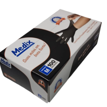 LUVA NITRILICA S/PO PRETA TAM M 100UN - MEDIX