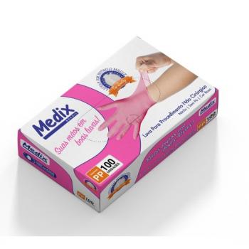 .LUVA NITRILICA S/PO ROSA TAM PP 100UN- MEDIX